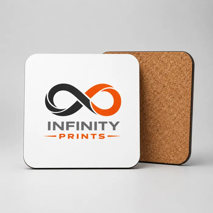 Square Branded Cork-Backed Coaster – 95mm branded with your company logo by Infinity Prints UK