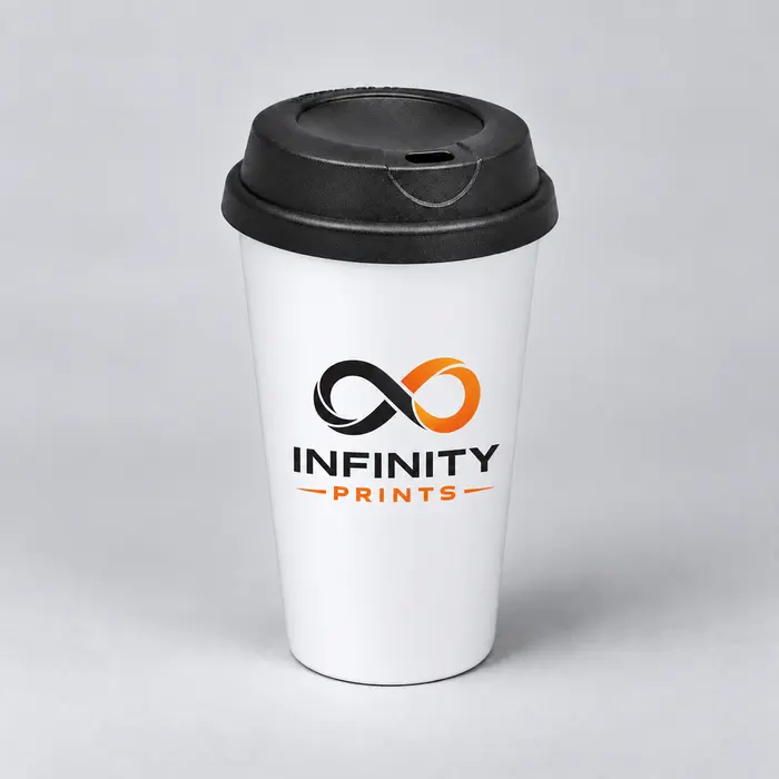 380ml Branded Reusable Takeaway Coffee Cup branded with your company logo by Infinity Prints UK