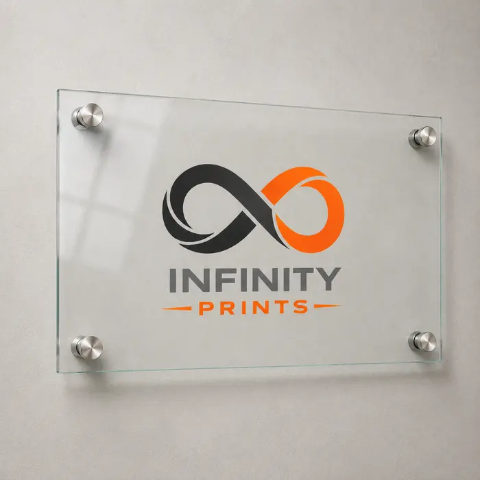Personalised Glass Business Plaque – 20 × 30cm branded with your company logo by Infinity Prints UK