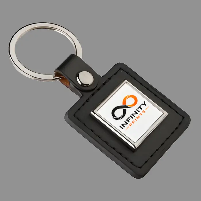 Premium Branded Metal & PU Keyring branded with your company logo by Infinity Prints UK