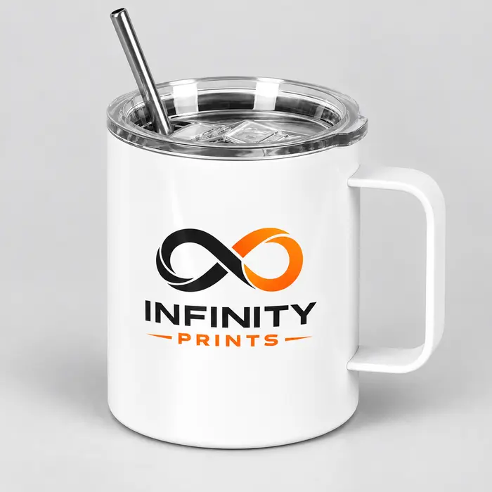 12oz Branded Vacuum Insulated Mug with Handle branded with your company logo by Infinity Prints UK