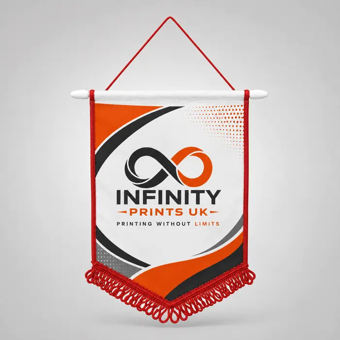 Branded Club & Sports Pennant – 20 × 13cm branded with your company logo by Infinity Prints UK