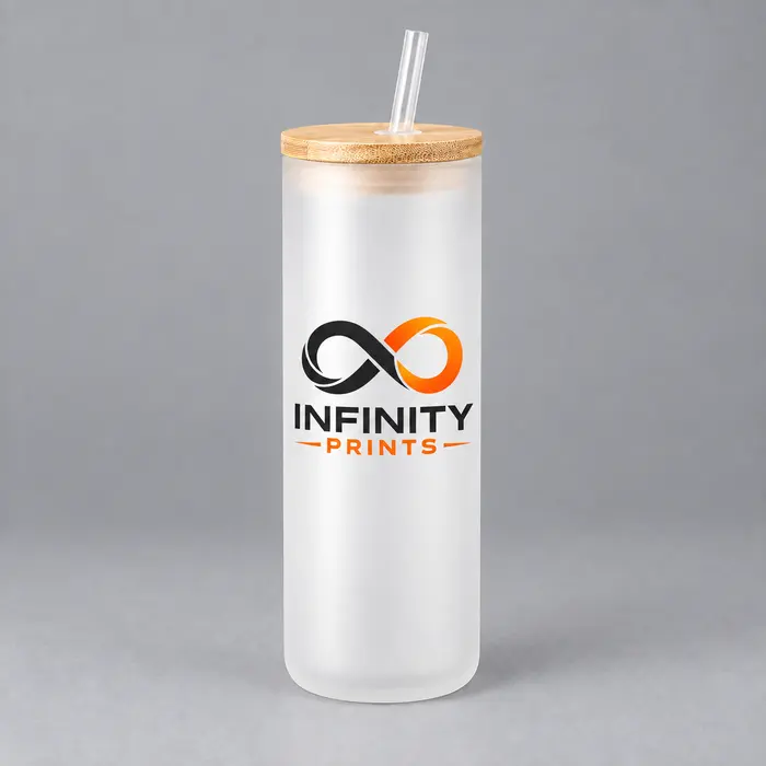 20oz Double-Wall Frosted Glass Tumbler branded with your company logo by Infinity Prints UK