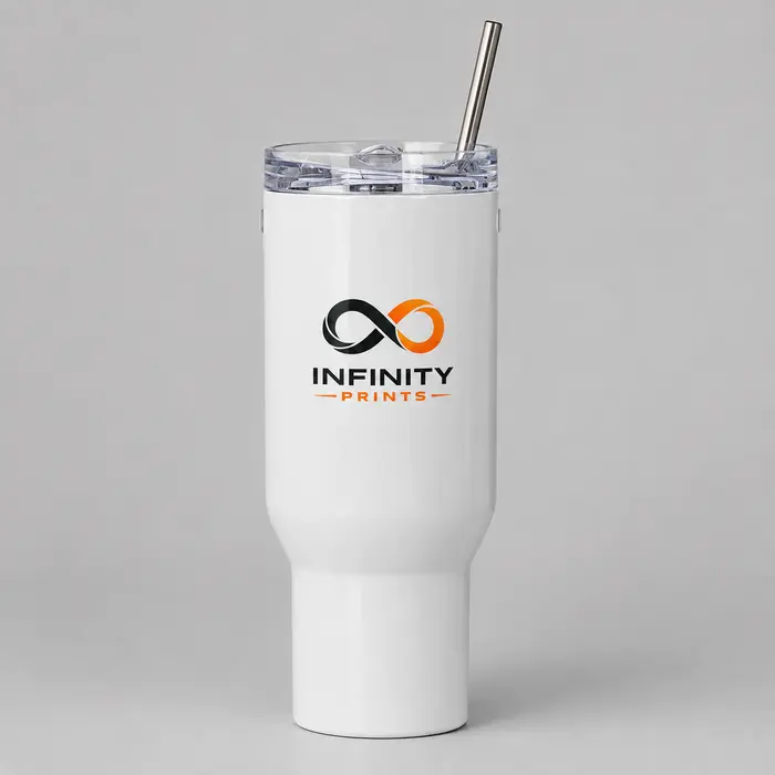 40oz Premium Gloss Insulated Travel Tumbler branded with your company logo by Infinity Prints UK